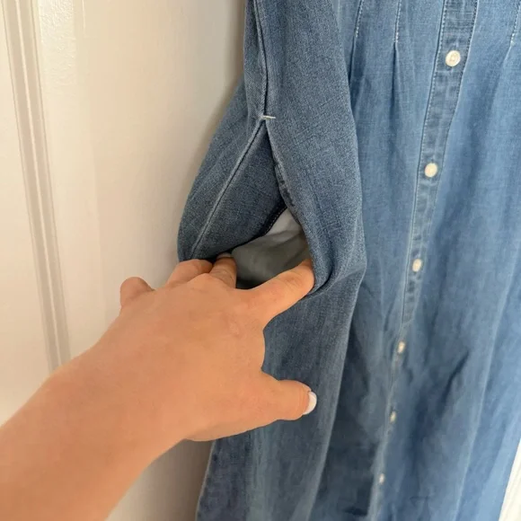Gap Fit and Flare Midi Shirt Dress Pleat Waist Denim Roll Cuff Medium Wash XLT - Picture 5 of 12